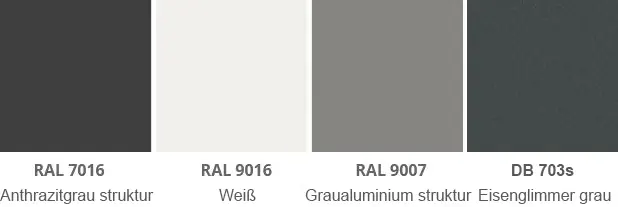 Verfügbare RAL Farben für Aluminium Überdachung Bausatz