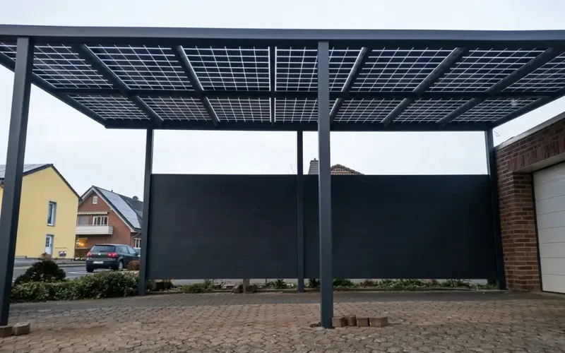 Solar-Carport aus Aluminium mit Seitenwand in Anthrazit