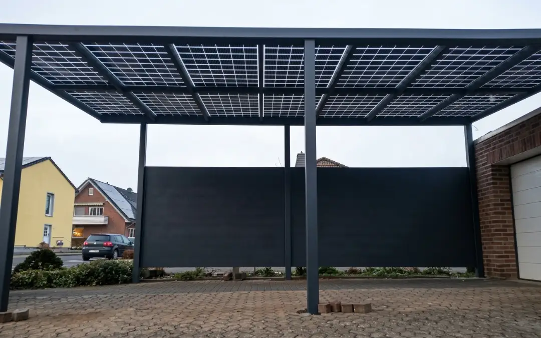Solar Carport Aluminium Bausatz grau mit Seitenwand