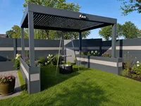 Pergola aus Aluminium in Anthrazitgrau mit passendem Aluzaun im Garten