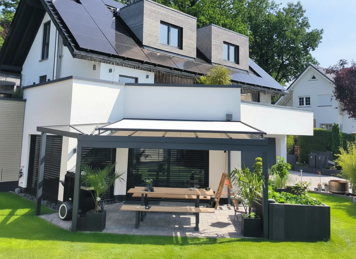 Aufdachbeschattung auf Aluminium-Terrassendach montiert